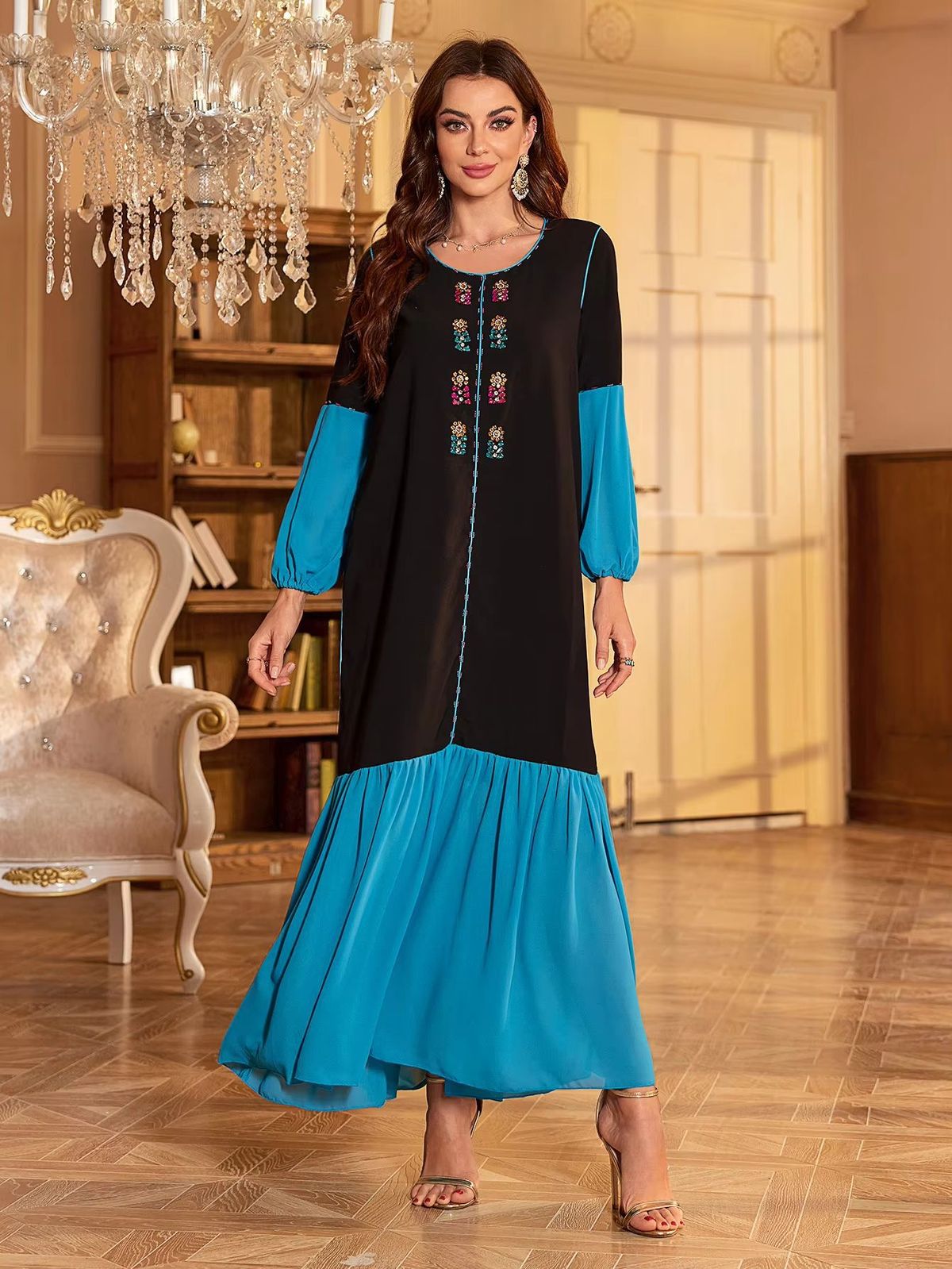 Women's Clothing Hand Sewn Fashion Stitching Party Robe Dress_ecoleips.com