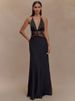 Mozision Summer Backless Sexy Maxi Dress Women Gown Patchwork Lace Halter Deep V Neck Sleeveless High Waist Elegant Long Dress_ecoleips.com