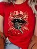 Women'S Vintage Rock Roll Microphone Mouth Graphic Tee - Casual Crew Neck Short Sleeve T-Shirt Summer Fashion Allseason Top_ecoleips.com