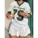 Women's Clothing Sports Style Hot American Retro Jersey Loose Street V Neck Striped Short Sleeved T Shirt Top_ecoleips.com