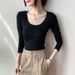 2025 230G Pure Cotton Long Sleeved Women's T-Shirt Shoulder Length 2025 Autumn Outfit New Slim Fit And Slimming Solid Color_ecoleips.com