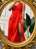 Women's Clothing Spring and Autumn Dress Spring and Summer Over the Knee Elegant Red Turtleneck V neck Adult Official Picture Evening Dress_ecoleips.com