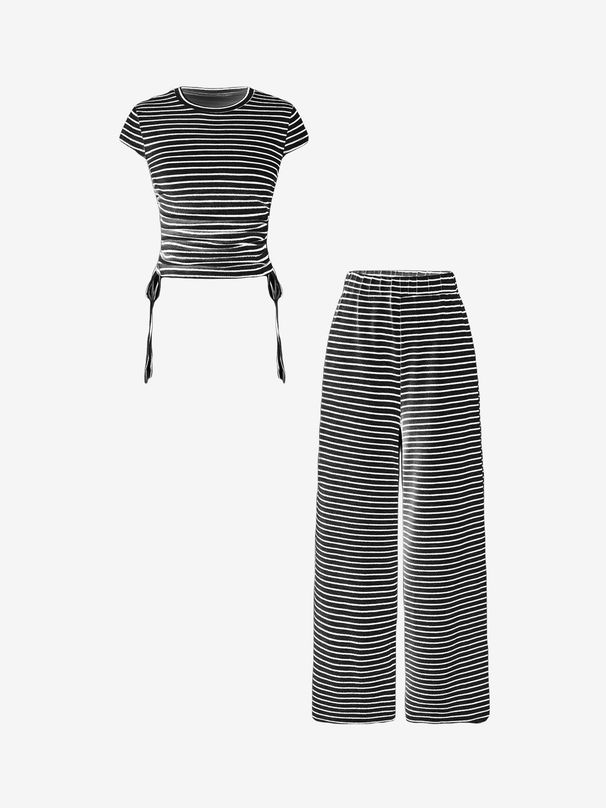 Women's Clothing High-Waisted Striped Casual Pants For Women Summer Fashion Loose Wide-Leg Style Set For Formal & Casual For Women_ecoleips.com