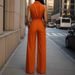 Women's Clothing Sleeveless Jumpsuit, V-Neck Wide Leg Romper In Vibrant Orange For Casual Outings_ecoleips.com