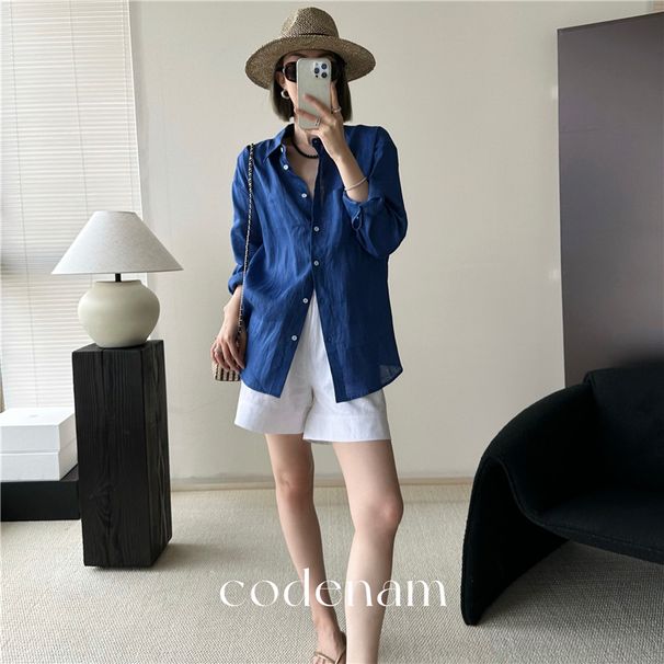 Elegant Linen For Women, Sun-Protective Cardigan, Summer Thin Loose-Fit French Cotton-Linen White Shirt_ecoleips.com