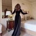 Winter Queen Velvet Dress – Long Sleeve High Waist Medieval-Inspired Maxi Dress With Puff Sleeves & Pleated Skirt_ecoleips.com