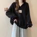 European American Style Real-shot Hooded V-neck Sweatshirt For Women, Spring And Autumn, Korean Version, Thin, Loose,_ecoleips.com