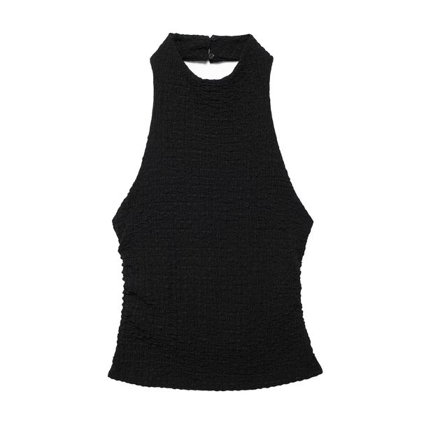 Women's Clothing Slim Fit Textured Halter Neck Collar Top Trousers Casual Suit_ecoleips.com