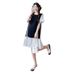 Summer New Korean Fashion Round Neck Black And White Color Block Short Sleeve Loose Maternity Dress_ecoleips.com