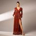 European And American High End Long Sleeved Temperament V Neck Sexy Long Sequined Banquet Evening Dress Bridesmaid Dress Dress For Women_ecoleips.com