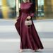 Women's Clothing Women's Muslim style round neck long sleeved belted waist slimming fashionable elegant robe loose dress dress_ecoleips.com