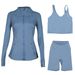 Women's 3-Piece Workout Set – Breathable Jacket, U-Back Sports Bra & 5" Shorts For Yoga, Running & Gym (S-Xxxl, 40+ Colors)_ecoleips.com