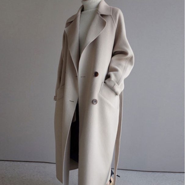 "Women's Oversized Wool-Blend Trench Coat – Knee-Length Relaxed Fit With Belted Waist, Korean-Inspired Fall Essential"_ecoleips.com