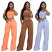 Women's Clothing Distressed Two Piece Suit Sexy Waist Revealing U Neck Wide Leg Suit_ecoleips.com