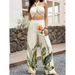 Holiday Style Spice Girl Style Ladies Neck Top Wide Leg Pants Set Skinny Bird Of Paradise Print Neck Design Travel Wear_ecoleips.com