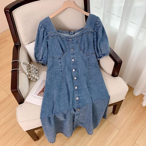 Women's Clothing 120/300 Catties Plus Size Women's Square Neck Back Zipper Denim Dress Overseas Fat People Fat Woman Clothes_ecoleips.com