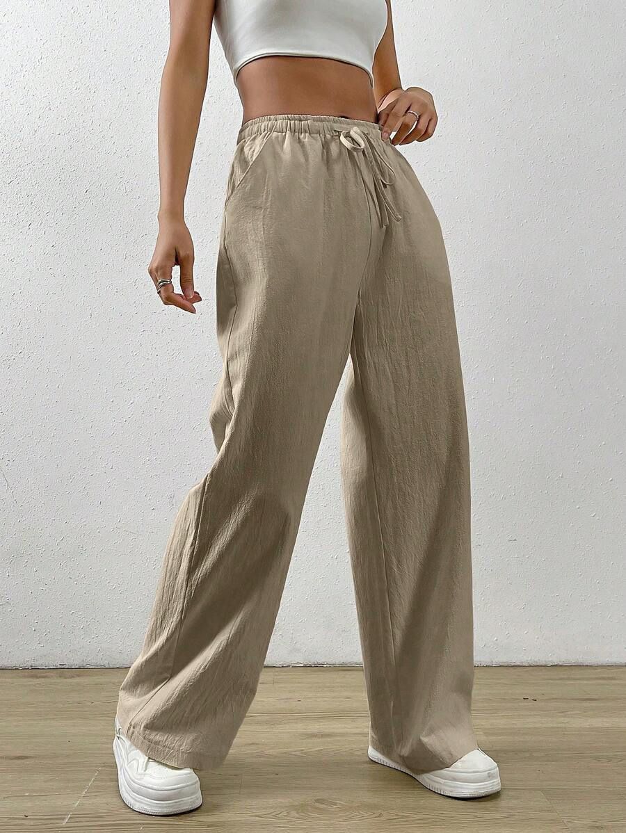 Women's Clothing New Straight Loose Casual Trousers Loose Casual Trousers Mid Waist Solid Color Versatile Wide Leg Trousers_ecoleips.com