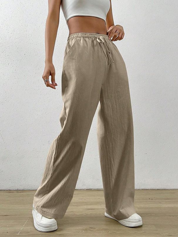 Women's Clothing New Straight Loose Casual Trousers Loose Casual Trousers Mid Waist Solid Color Versatile Wide Leg Trousers_ecoleips.com