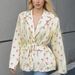 European And American Cross-border Women's Clothing 2026 Spring New Fashion Printed Loose-fitting Blazer With Tie Waist_ecoleips.com