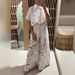 Women's Clothing Pure Color Sexy Hollow Cardigan Tops Wide Leg Pants Two Piece Set_ecoleips.com