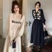 Autumn New Korean Fashion Sweater Patchwork Maternity Dress_ecoleips.com
