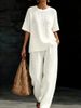 Women's 2 Piece Solid Color Loose Fit Top And Wide Leg Pants Set – Casual Chic Summer Outfit 2026_ecoleips.com