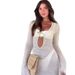 Spring Summer Hollow Out Knit Beach Cover Up Dress Women Vacation Style With Metal Ring Detail_ecoleips.com