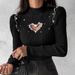Women's Clothing Inner Wear Autumn And Winter Half High Collar Bottoming Shirt Beaded Sweater Slim Top_ecoleips.com