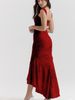 K New Square Neck Elastic Pleated Sleeveless Fishtail Suspender Long Skirt_ecoleips.com