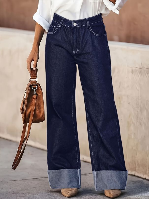 Women's Clothing Vintage Washed Non Stretch Wide Leg Jeans, Distressed Street Style, Loose Straight Leg Denim Jeans For Women, Suitable For Commuting._ecoleips.com