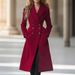 Elegant Double-Breasted Wool Coat – Women’s Long Overcoat For Autumn & Winter (Red, S-XL, Classic & Warm)_ecoleips.com