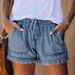 European And American Foreign Trade Cross-border Supply Elastic Waist Casual High-waisted Slimming Fringed Denim Shorts_ecoleips.com