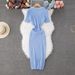 Women's Clothing Dress Women Summer Fashion Tassel Edge Slim Temperament Split Knitted Skirt Women's Clothing_ecoleips.com