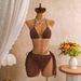 European American Style Solid Color Hollow out Bikini Set Women's Three Piece Swimsuit with Suspender Skirt for Vacation_ecoleips.com