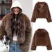 Women's Faux Fur Coat Spring Fashion Oversized Streetwear Jacket With Pockets, Lapel Collar, Polyester Outerwear For Casual Outfit (Brown, XS/S/M/L)_ecoleips.com