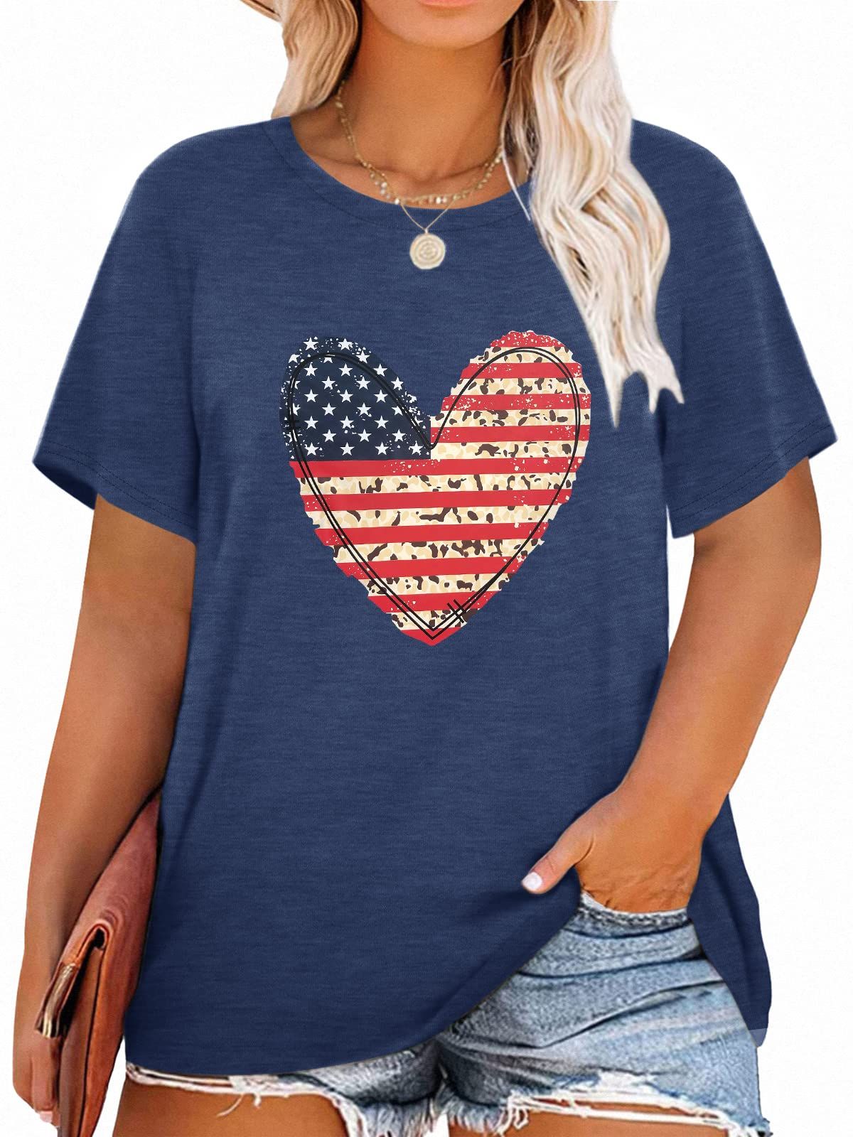 Anbech Womens Plus Size Tops Short Sleeve Casual T-Shirt Kindness Flowers Print Pullover Tunic 1X-5X_ecoleips.com