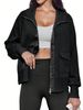 Women's Casual Zip-Up Sweatshirt Jacket, Soft Breathable Fabric, Full Zip Bomber Jacket, Trendy Hoodless Sweatshirt, Long Sleeve Loose Outwear_ecoleips.com