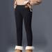 Women's Clothing Ultra-Thick Fleece-Lined Leggings Winter Thermal Tights High Waist Stretchy Skinny Pants With Cute Prints (Black/Grey)_ecoleips.com
