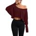 Women's Clothing Loose Collar Bottom Fashion Navel Exposed T Shirt Long Sleeve Top_ecoleips.com