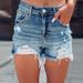 Women's Clothing Ripped Hot Girl Denim Shorts Women's High Waist A Line Raw Edge Hot Pants Trendy_ecoleips.com