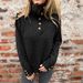 Women's Autumn Winter Stand Collar Knit Sweater Solid Color Casual Loose Fit Button Detail Comfortable Sweater_ecoleips.com
