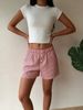 Casual Style, Women's Pink And White Striped Button-up Elastic Waist Loose Wide-leg Home Shorts, New In Summer_ecoleips.com