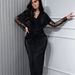 Elegant Lace Bodycon Evening Dress – Sexy Long-Sleeve U-Neck Gown For Women (S-XXL) – Wedding, Party & Formal Occasions (Polyester, Black)_ecoleips.com