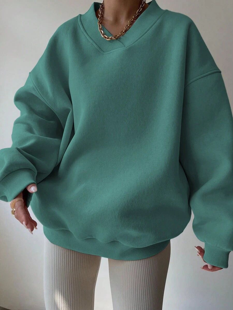 Women's Casual Long Sleeve Round Neck Pullover Sweatshirt - Loose Fit Solid Color Streetwear (Multiple Colors & Sizes)_ecoleips.com