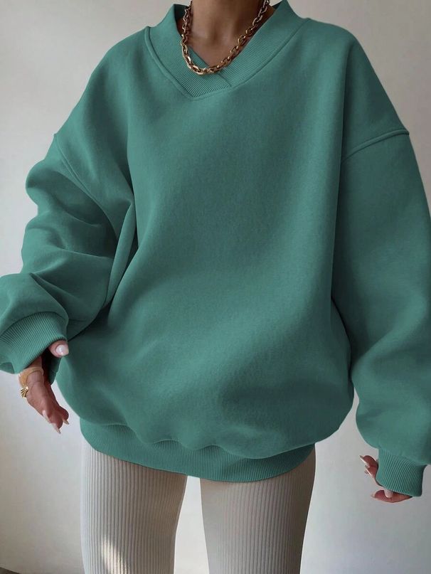 Women's Casual Long Sleeve Round Neck Pullover Sweatshirt - Loose Fit Solid Color Streetwear (Multiple Colors & Sizes)_ecoleips.com
