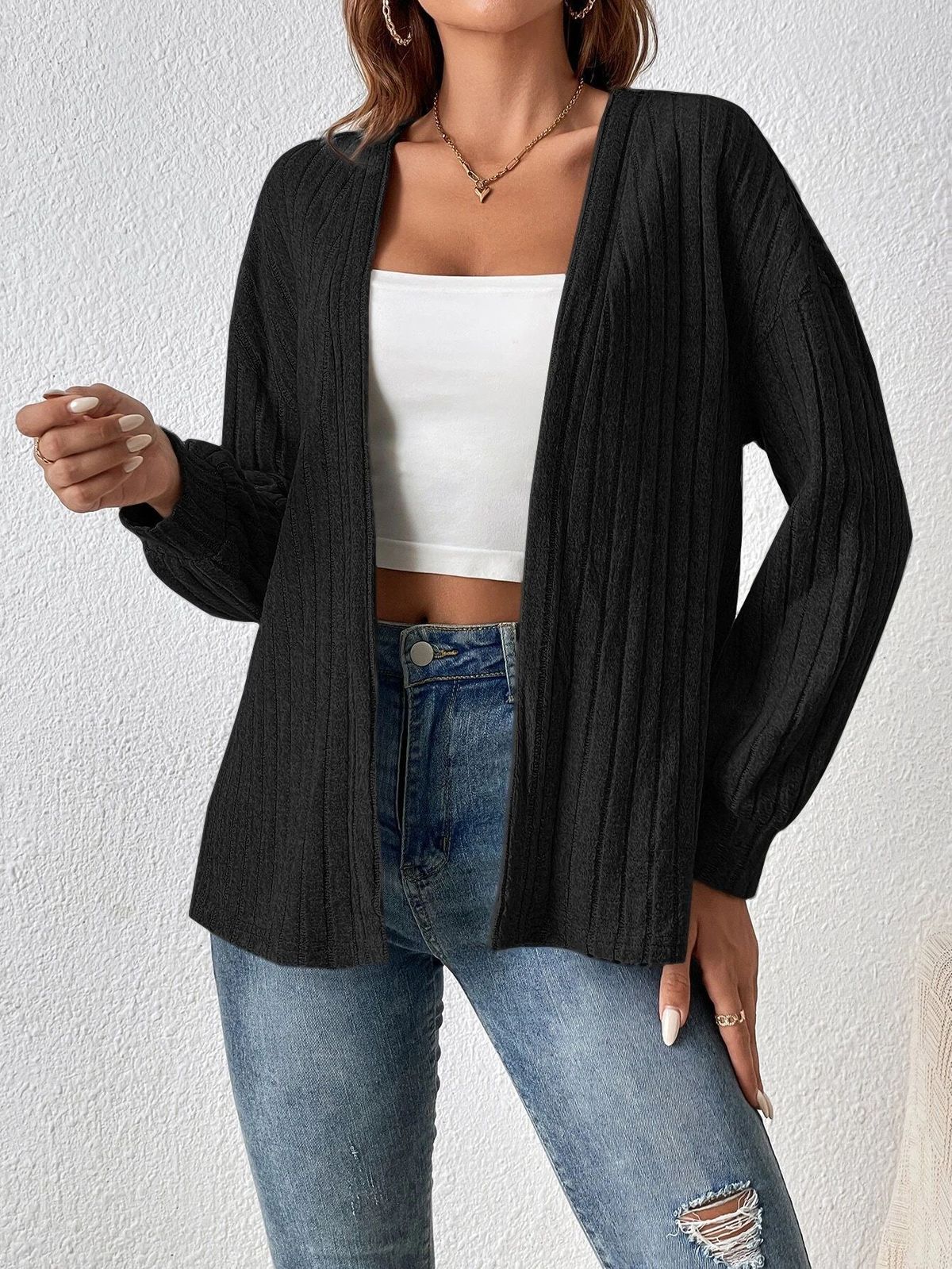Women's Ribbed Brushed Solid Color Cardigan Autumn/Winter New European American Style Clothing Outerwear_ecoleips.com