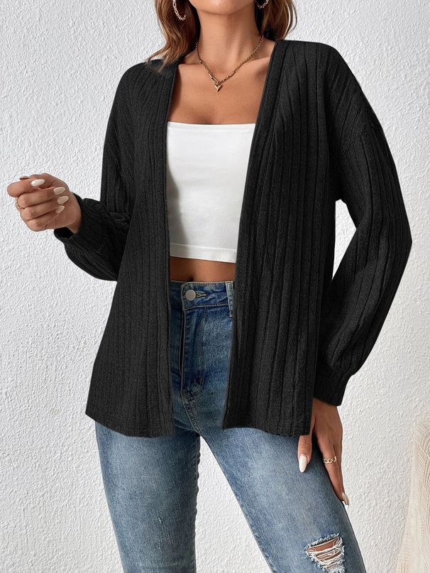 Women's Ribbed Brushed Solid Color Cardigan Autumn/Winter New European American Style Clothing Outerwear_ecoleips.com