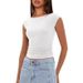 Women's Clothing Slim Fit Cropped T-Shirt Boat Neck Casual Fashion Pleated Short Top American Style Summer New Arrivals_ecoleips.com