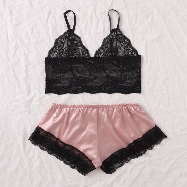 Sexy Lingerie Women's Split Pajamas Sexy Lace Three Point Trade Two Piece Set_ecoleips.com