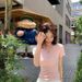 Mint Green Shoulder Crew Neck Slim-fitting Short-sleeved T-shirt Women's 2026 Summer New Spice Girl Pinched Waist And Thin Short Top T_ecoleips.com